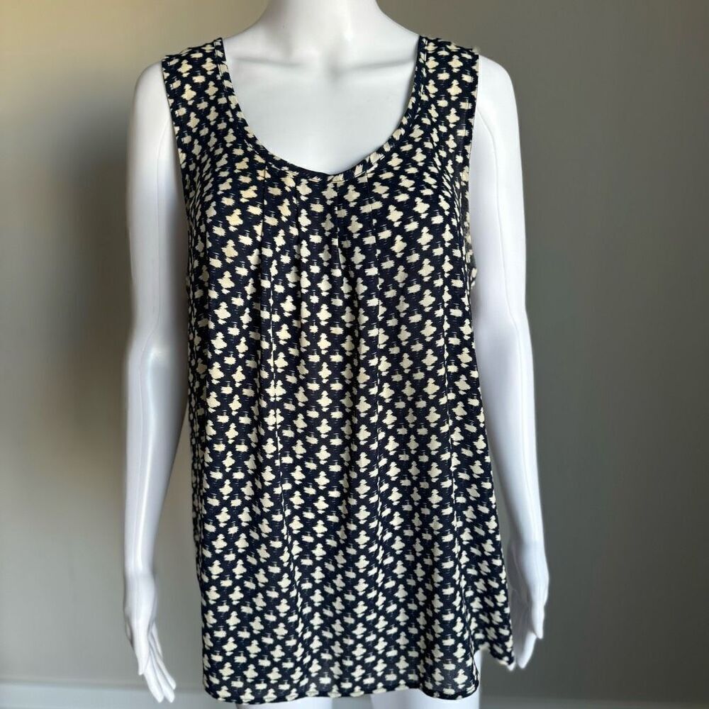 Pleione Geometric Navy & White Sleeveless Blouse Size L